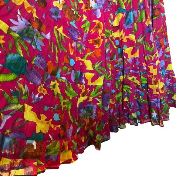 Silver Stream Vintage Tiered Floral Maxi Skirt Tropical Print Maximalist Pink OS - Picture 9 of 10